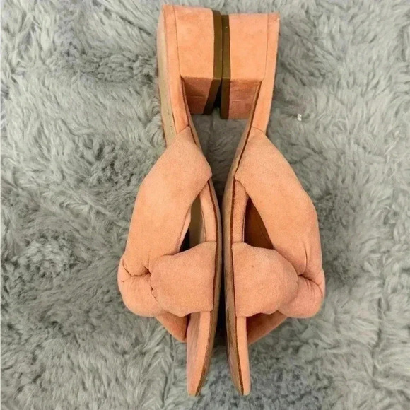 Loeffler Randall Size 7 Elsie Knotted Slide Sandal Blush Pink Suede Block Heel - Picture 10 of 13